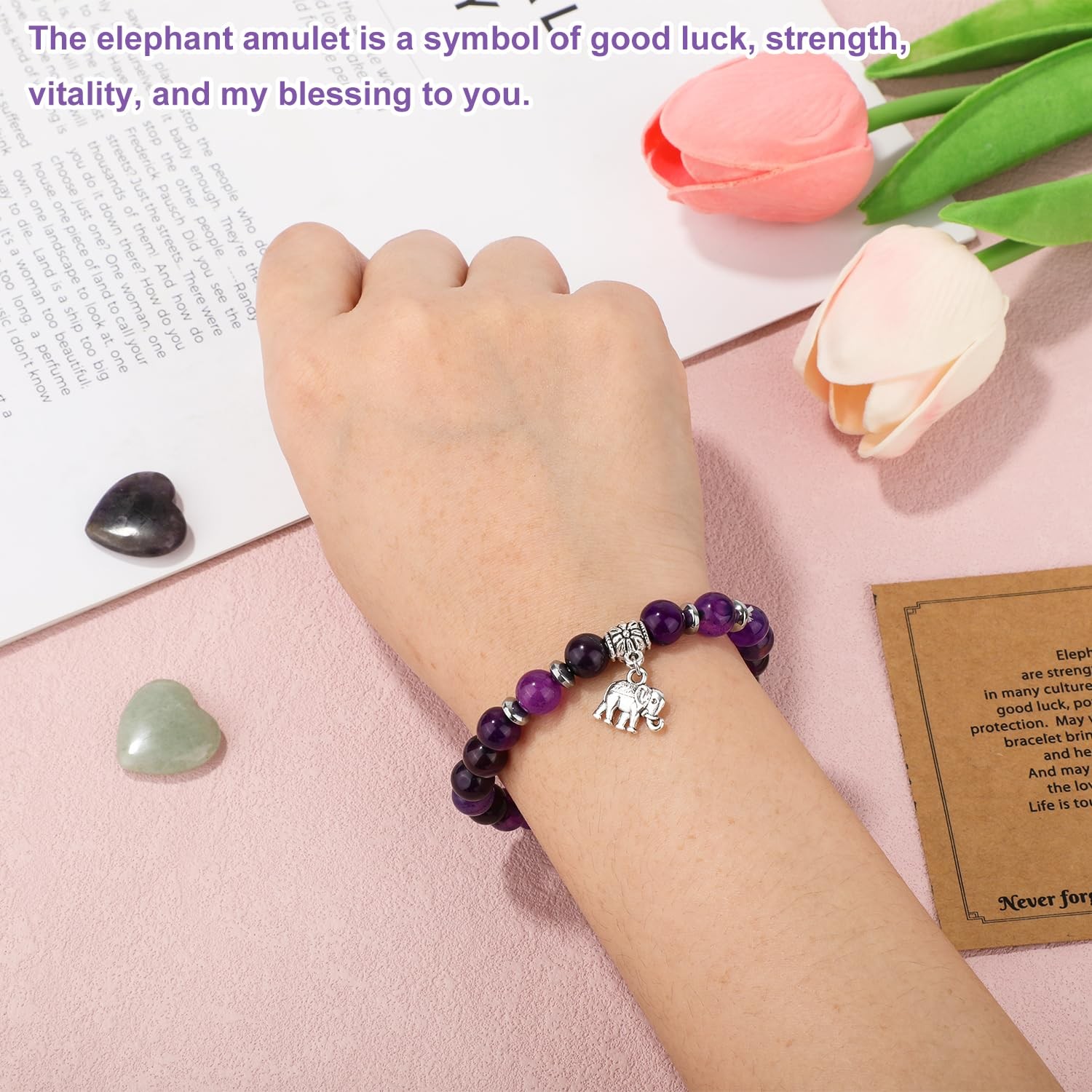 Get Well Gifts for Women, Amethyst Bracelets Recovering Crystal Beaded Bracelet