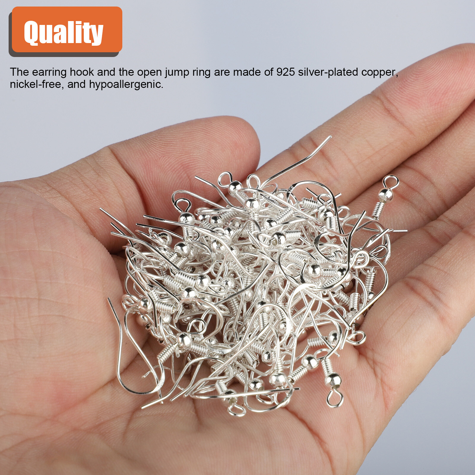 500Pcs 925 Silver DIY Earring Hooks Jewelry Beads Ear Wires Making Findings Kit