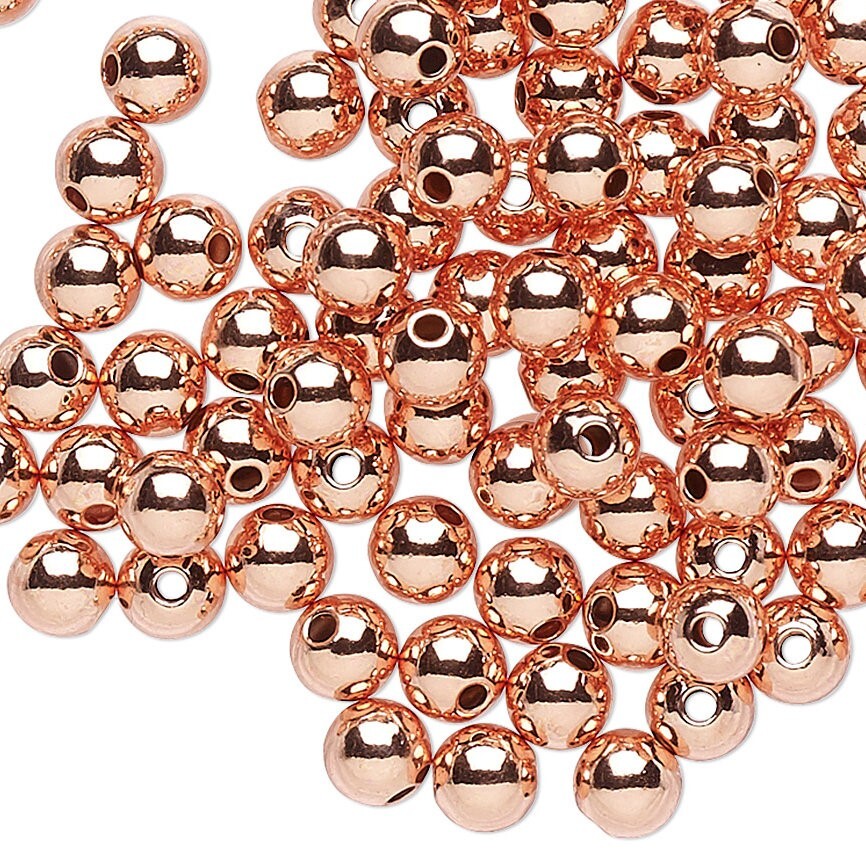 Bead, 144 Copper Plated Brass 4mm Smooth Round Beads with 1mm Hole