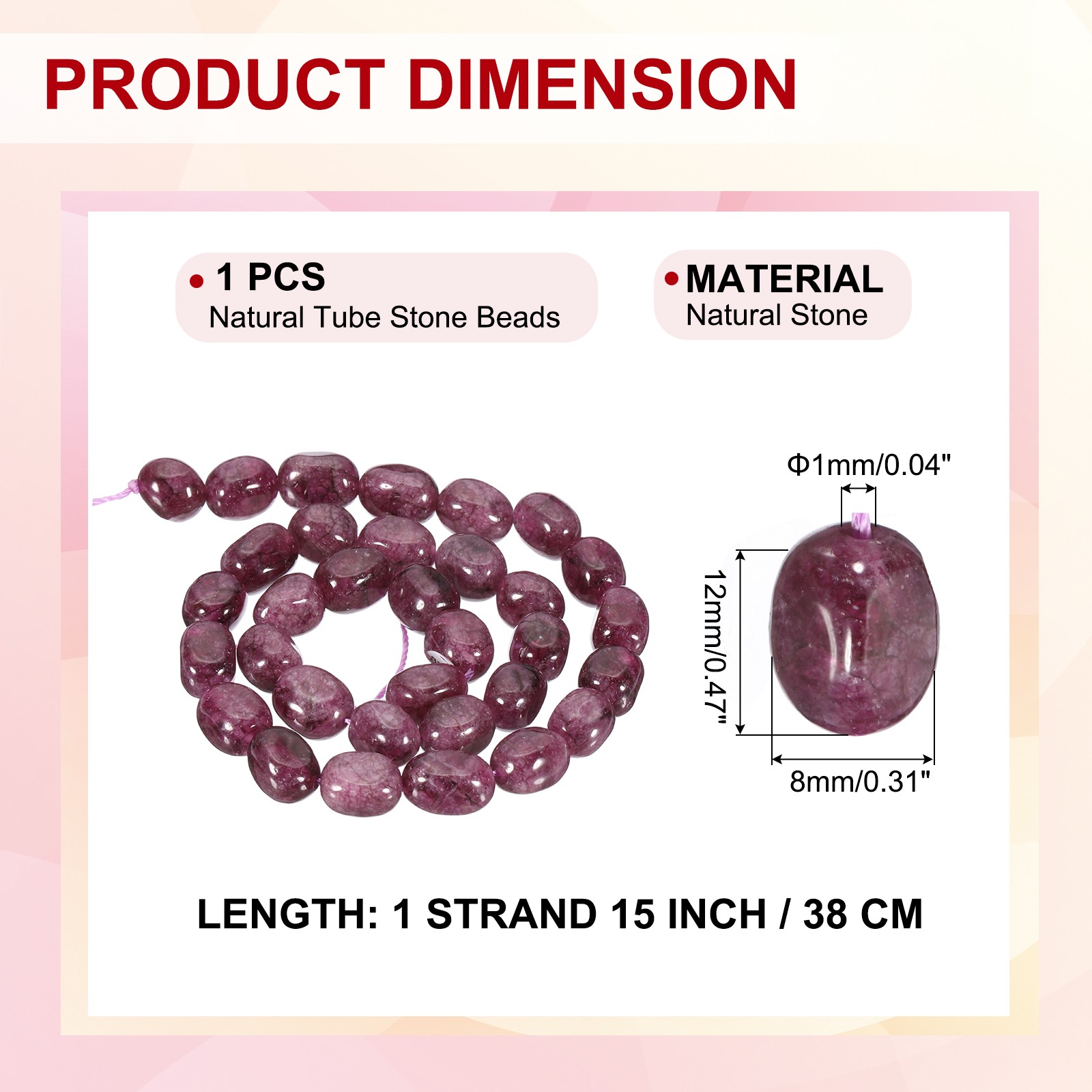 Natural Stone Gemstone Beads 15″ 12x8mm Cuboid Spacer Bead, Grape Purple