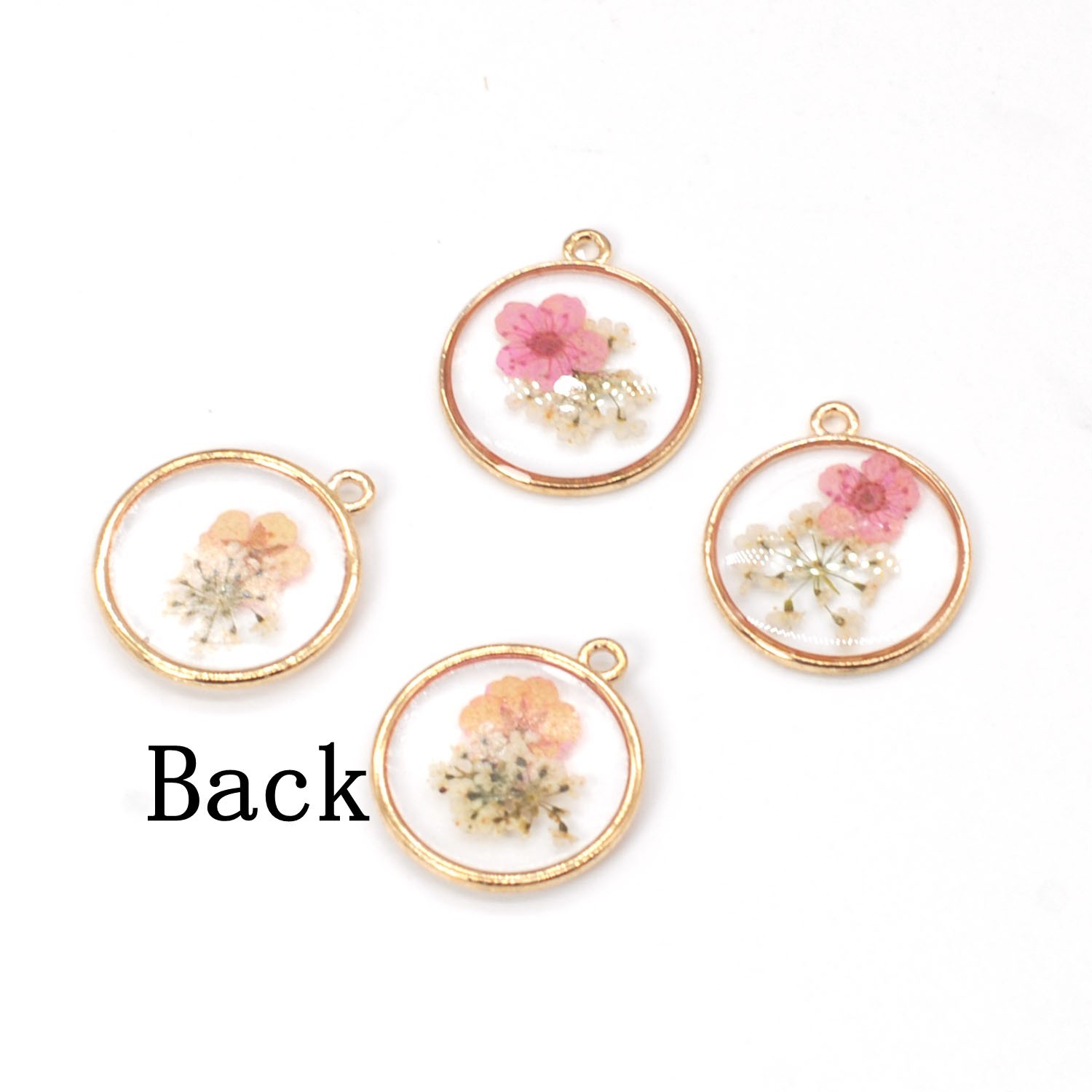 4PCS KC Gold Tone Dried Pressed Flower Resin Daffodil, Queen Anne’s Lace GYX1902