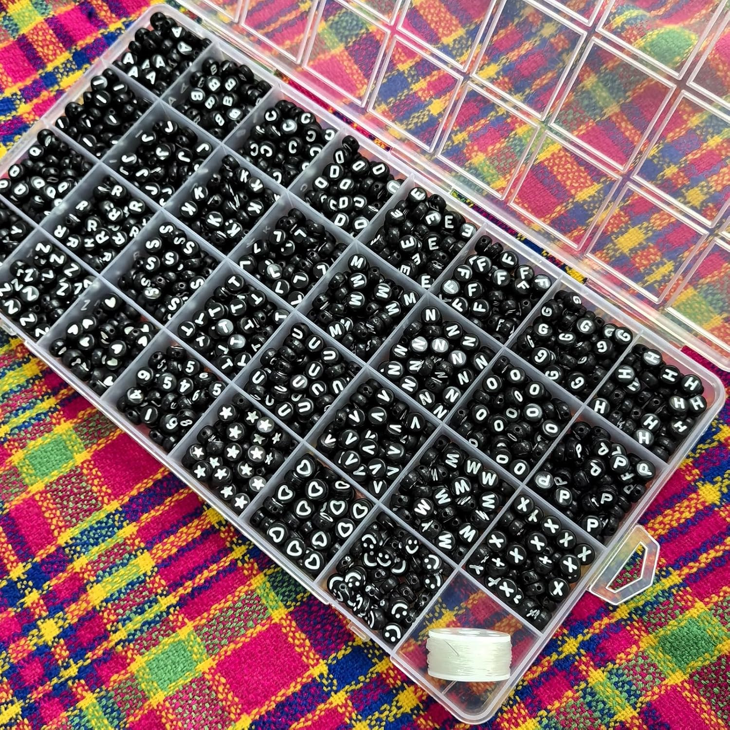 1600 Alphabet Beads Black White Letter Beads Kit With Organizer Box 4X7 MM Round