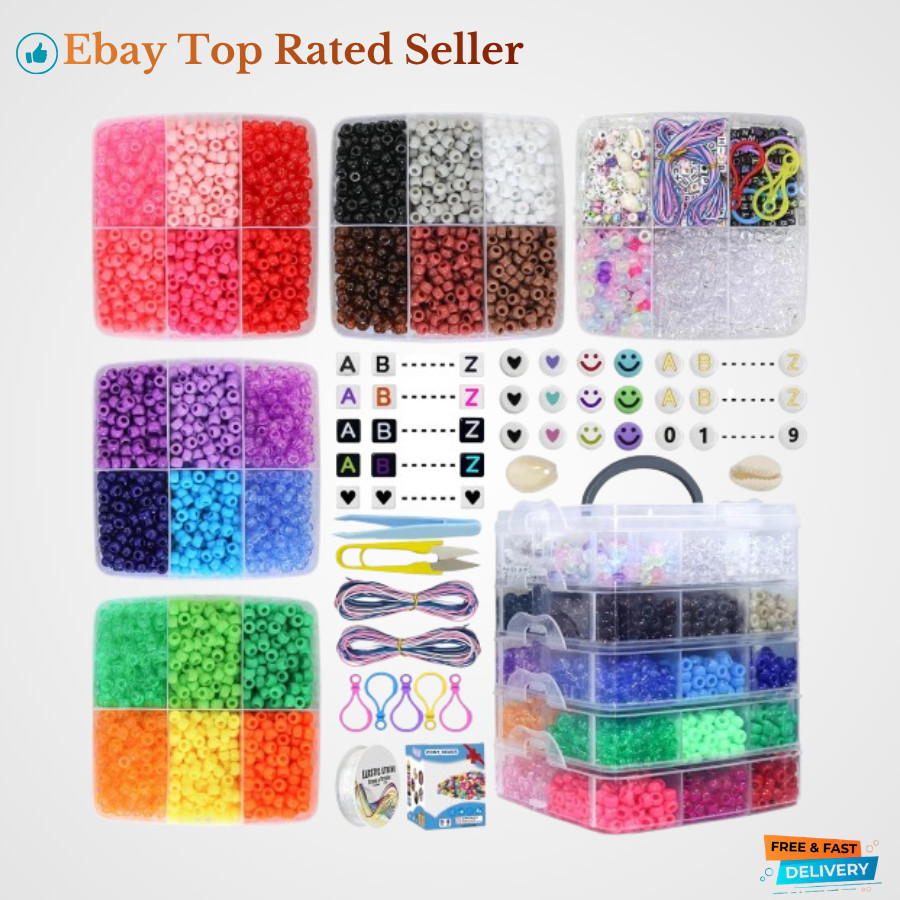 Pony Beads Bracelet Making Kit 5400PCS Alphabet Number Beads Cord Set