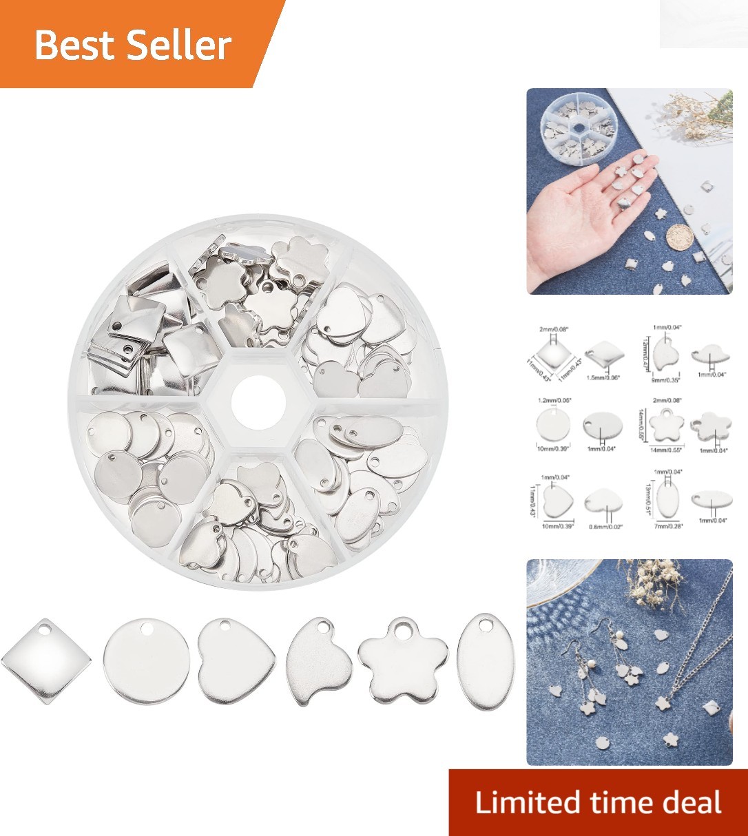 Art Deco 120 Pcs Stainless Steel Stamping Charms – Perfect for Jewelry Making
