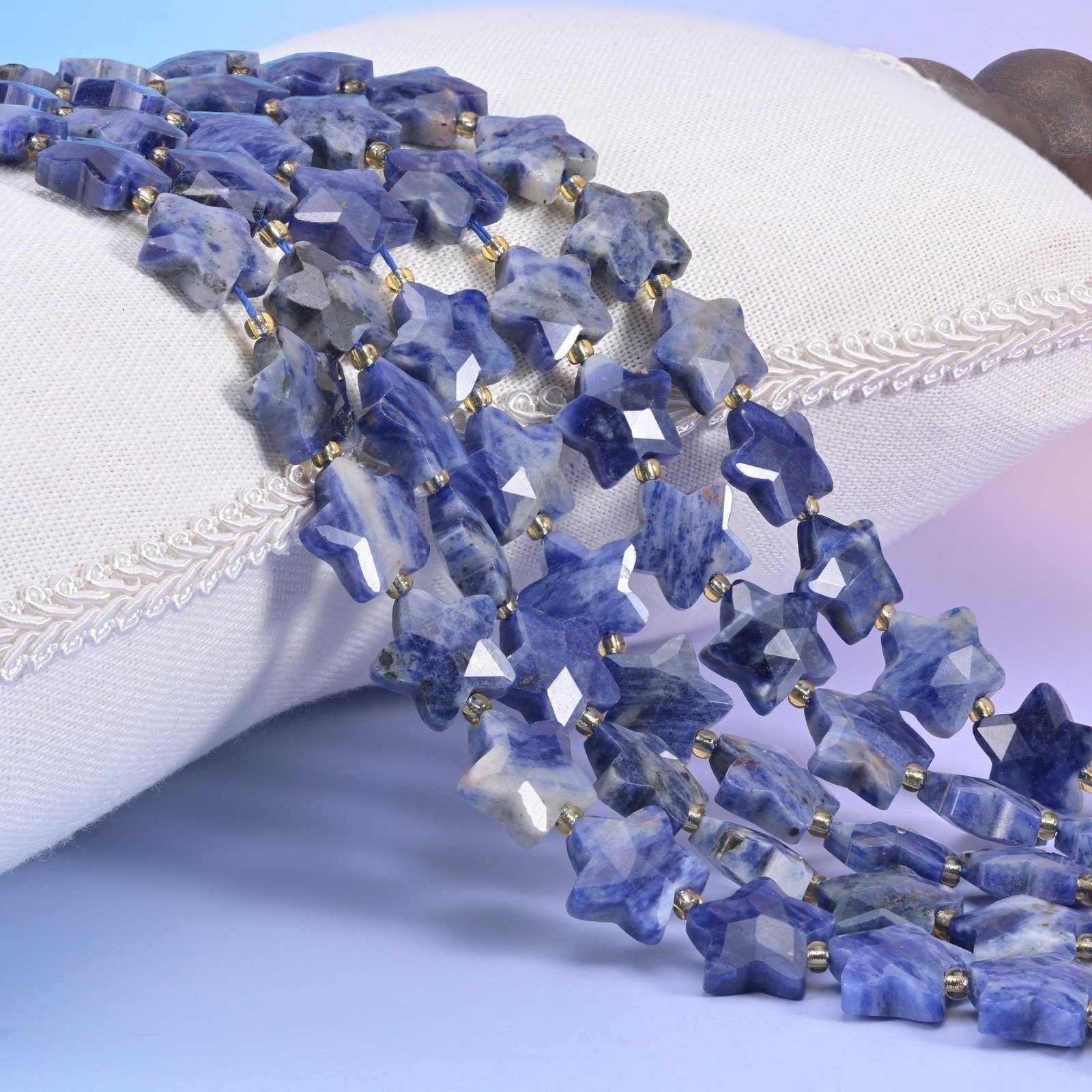 Blue Sodalite Faceted Star Beads 14mm Jewelry Making 15.5 Inch Strand