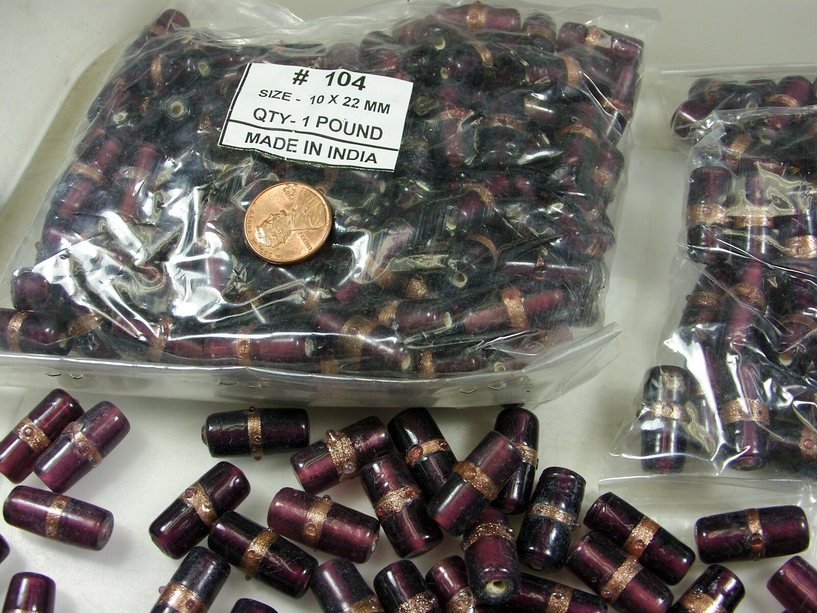 2 Pounds India Long Purple Fancy Handmade Glass Beads Wholesale Bulk Lot (EX-38)