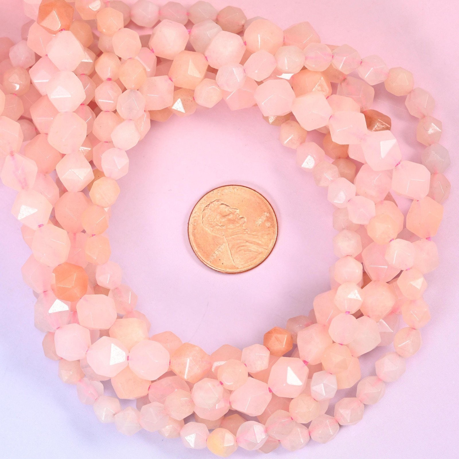 Pink Aventurine Beads: Faceted Diamond Star Cut, 6-10mm, 15.5 inch Strand