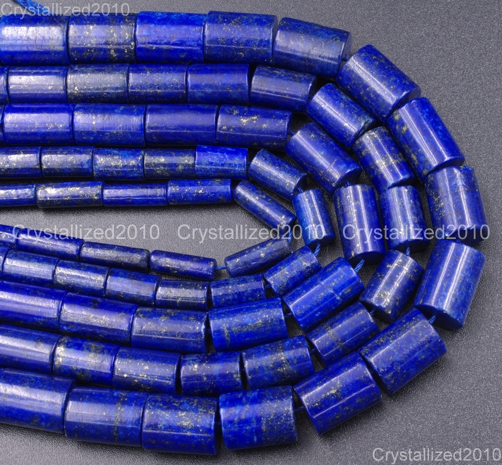Natural Lapis Lazuli Gemstone Tube Spacer Loose Beads 4mm 6mm 8mm 10mm 15.5″