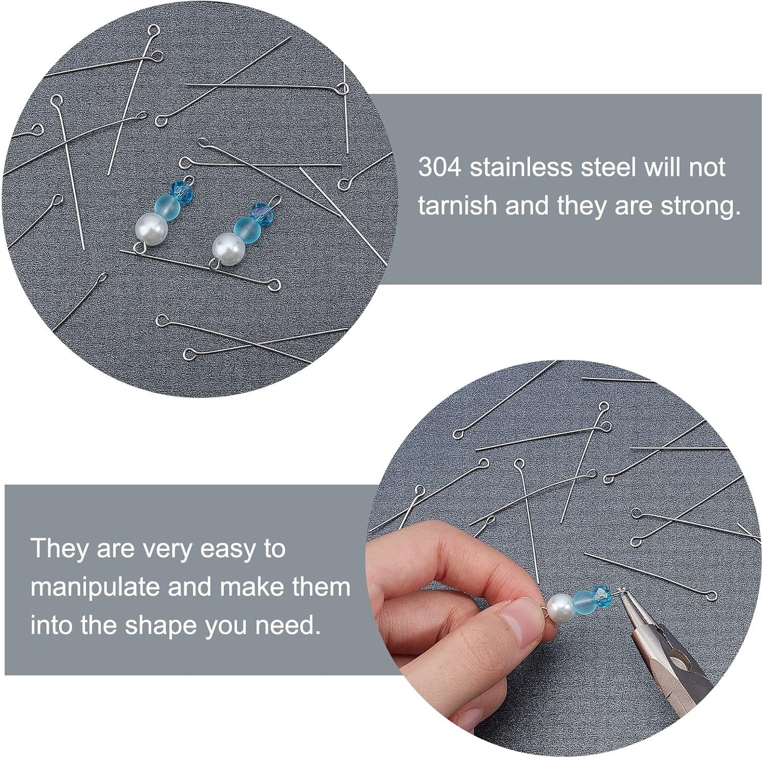 2000 Pcs 304 Stainless Steel Open Eyepins Loop Pins Headpins Findings 0.8 inch/