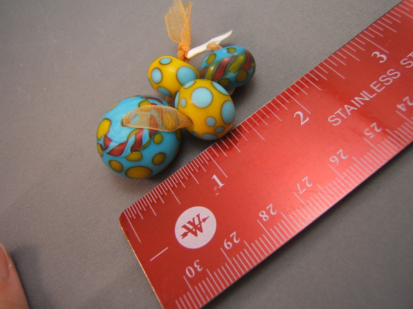 Artisan Made Matte Polka Dot & Stripe Turquoise Yellow Focal Beads Loose