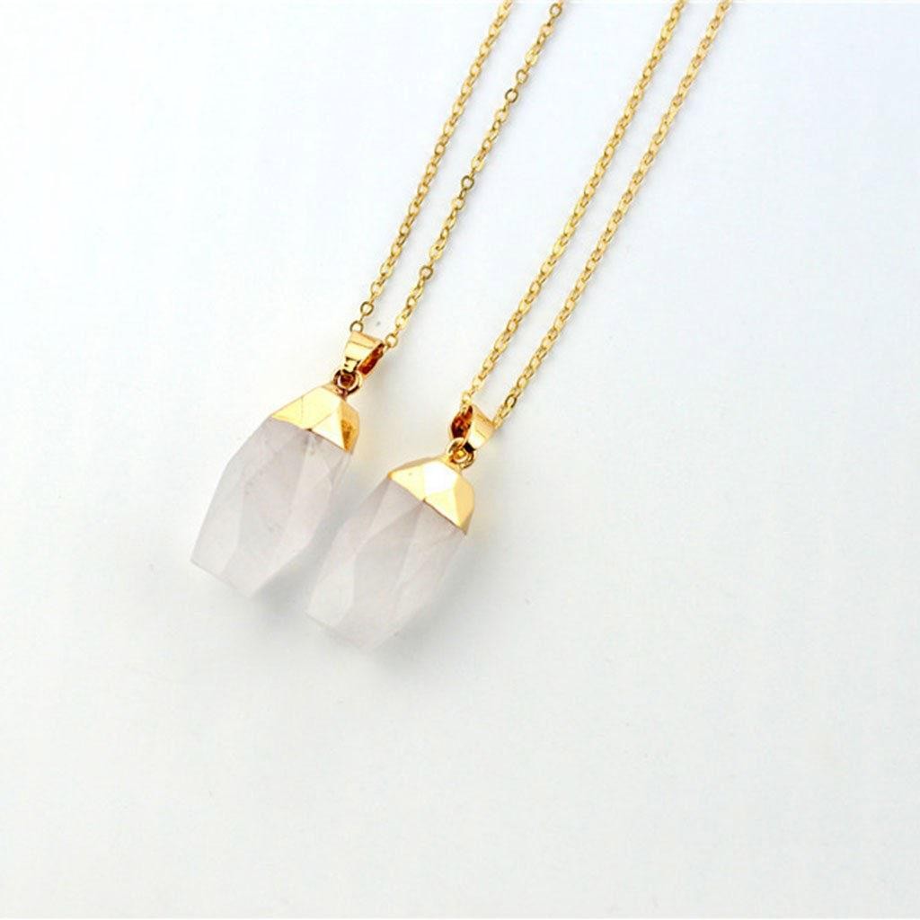 1PC Gold Plated Genuine Clear Rock Crystal Gemstone Pendant With Bail NBM16