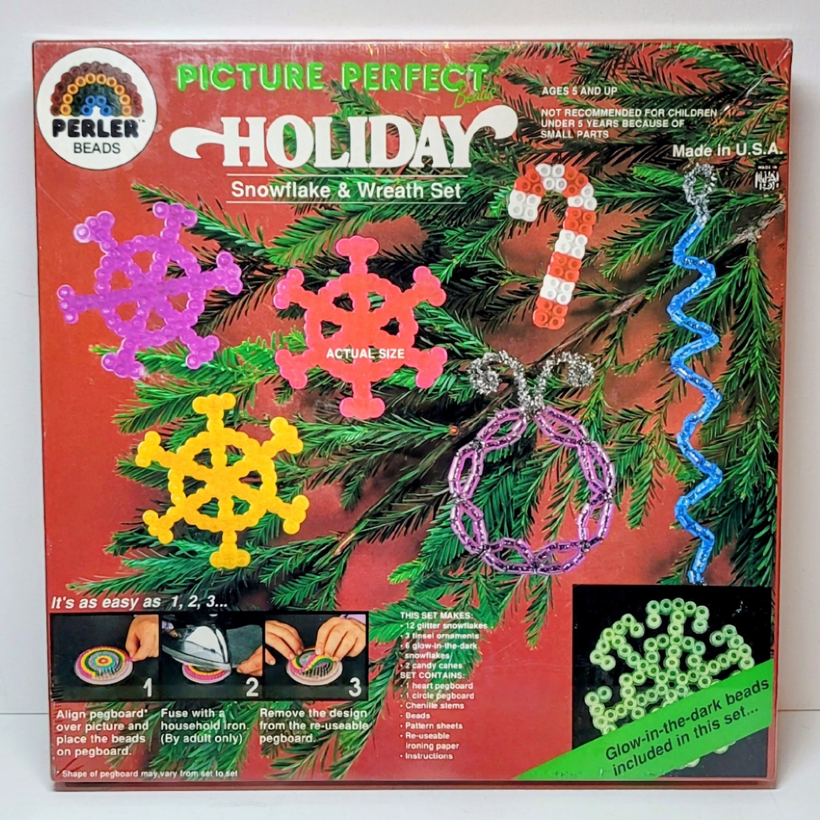 Perler Beads Snowflake & Wreath Set Picture Perfect Holiday Christmas Vtg USA