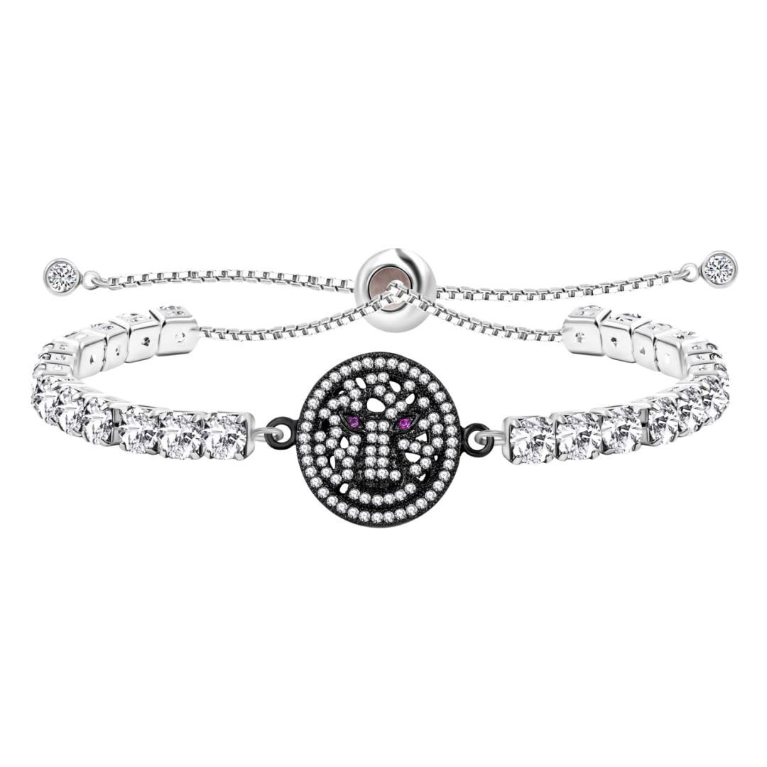 Platinum Plated 3mm Tennis Bracelet with Leopard Head Aninal Charms Bracelets Be