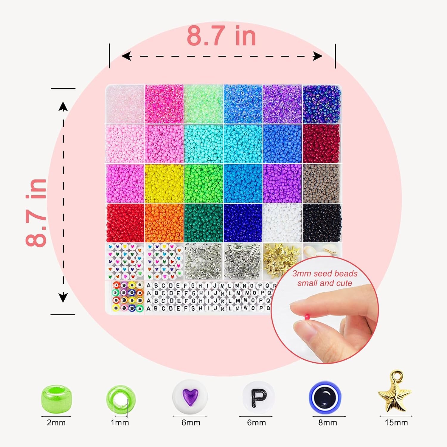 8000pcs 3mm Glass Seed Beads for Bracelet Making Kit, Small Beads Friendship …