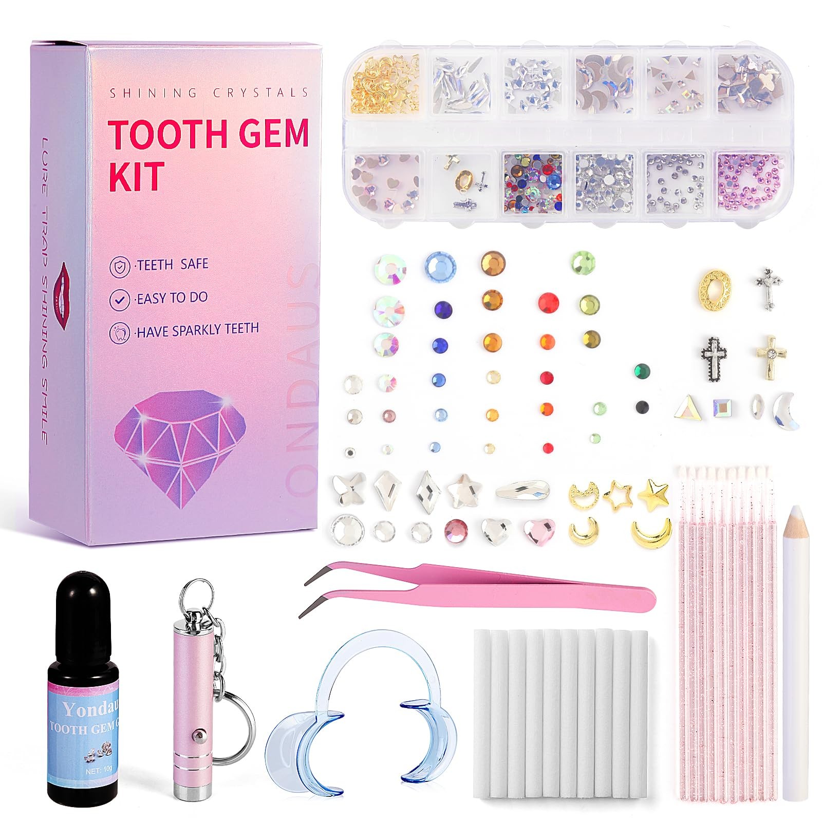 XIHONG Tooth Gem Kit 374pcs 26 Shapes DIY Crystal Jewelry Set Safe Easy to Use