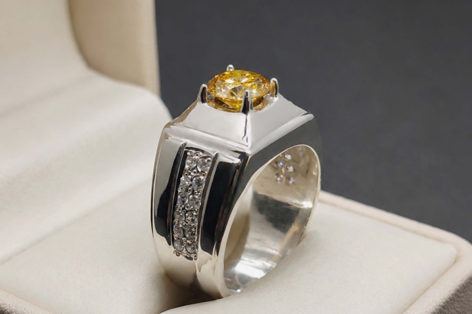 2 Ct Gold Moissanite Diamond Sterling Silver 925 Handmade Mens Square Shape Ring