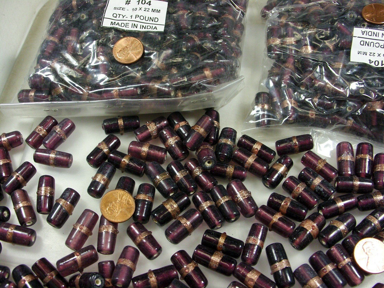 2 Pounds India Long Purple Fancy Handmade Glass Beads Wholesale Bulk Lot (EX-38)