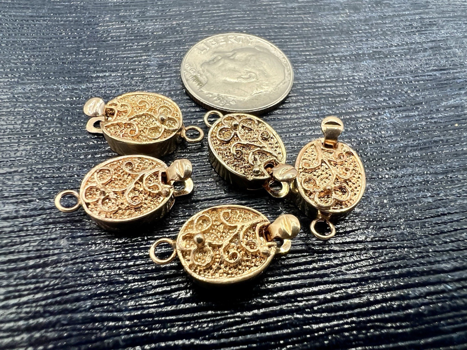 5 Pcs VTG Gold Wash Pinch Clasps Sterling Silver Oval 9x11mm Lot Single Strand