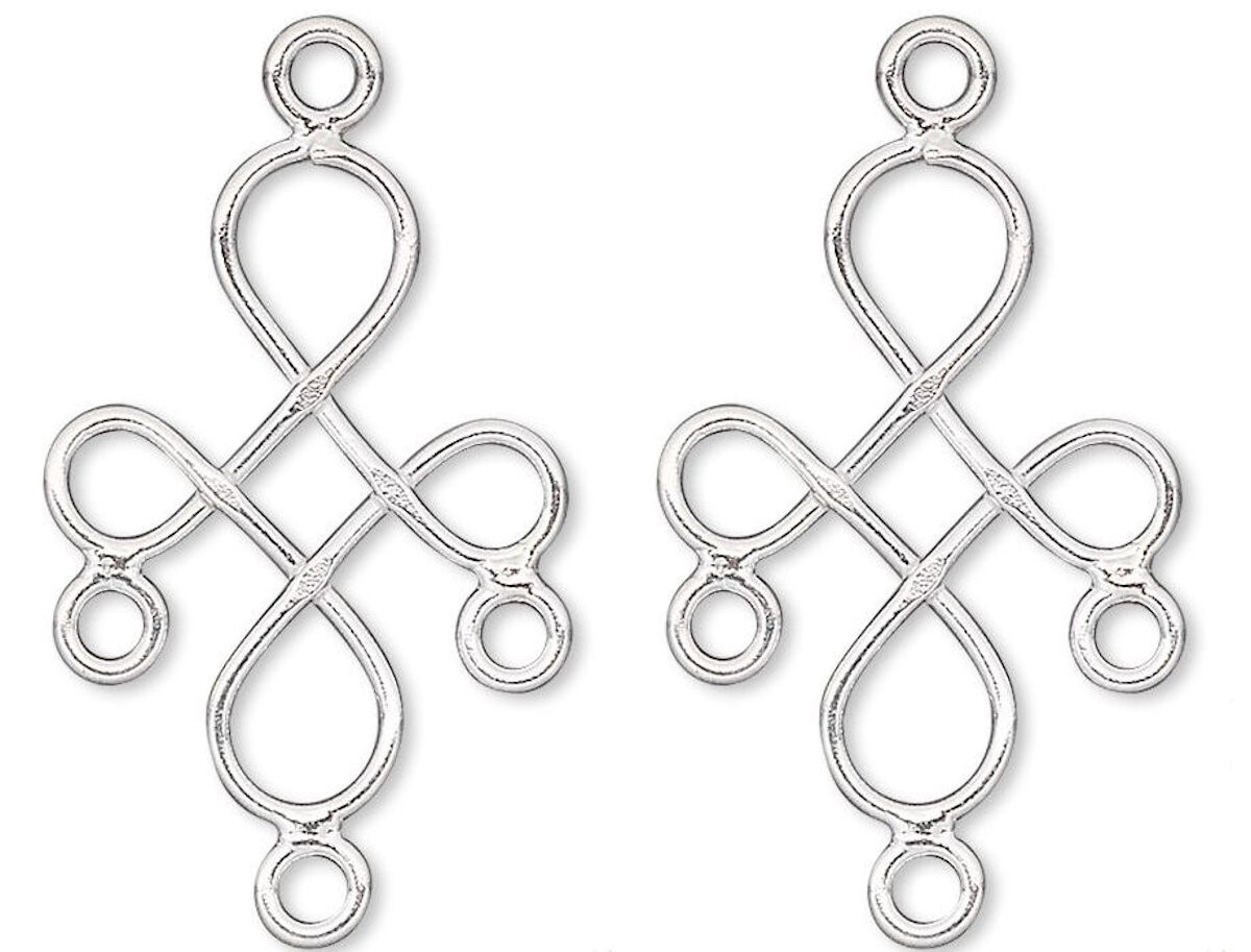 Drop, Fine Silver, 2 Sterling Silver 18x14mm Wire Cross Connectors with 3 Loops