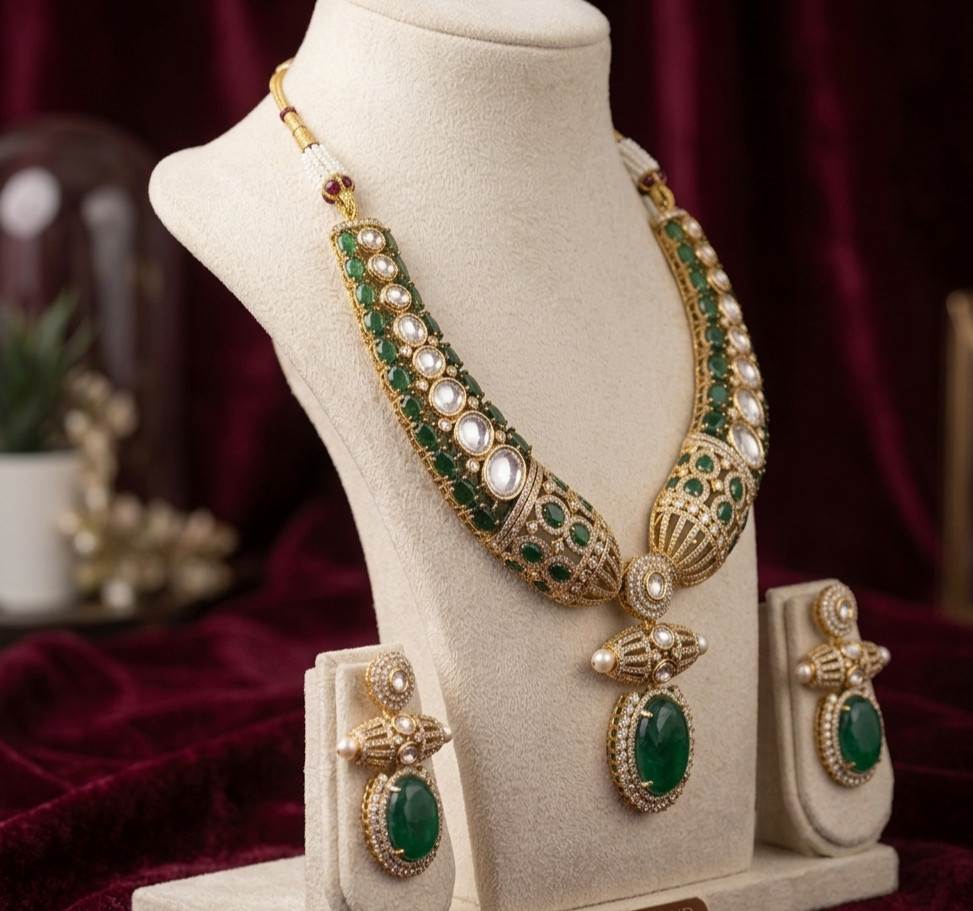 Polki green Choker Necklace Set Sabyasachi Inspired Moissanite Kundan set