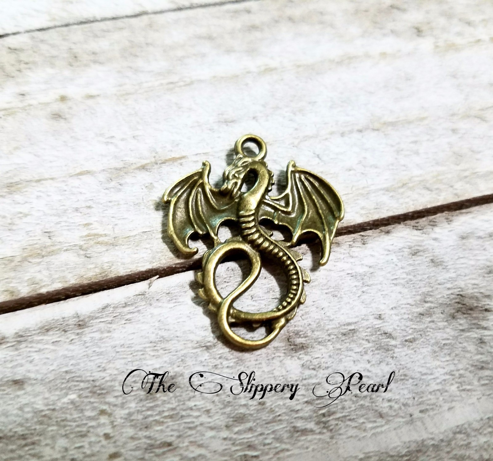 Dragon Pendant Antique Bronze Tone Dragon Charm Medieval Fairy Tale 2 sided