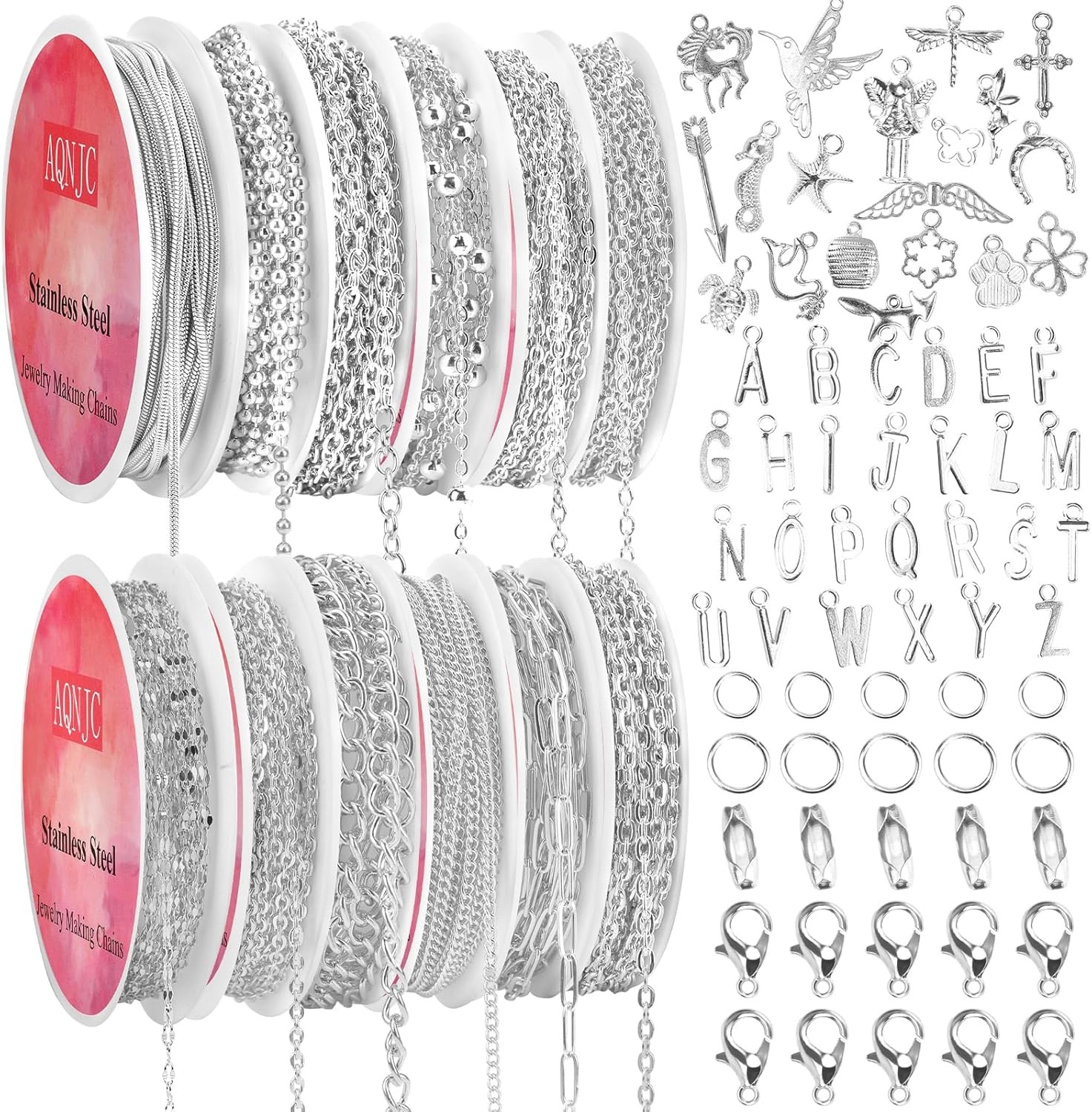 Silver Chain for Jewelry Making, 98 Feet 12 Rolls Jewelry Chains with Silver Let