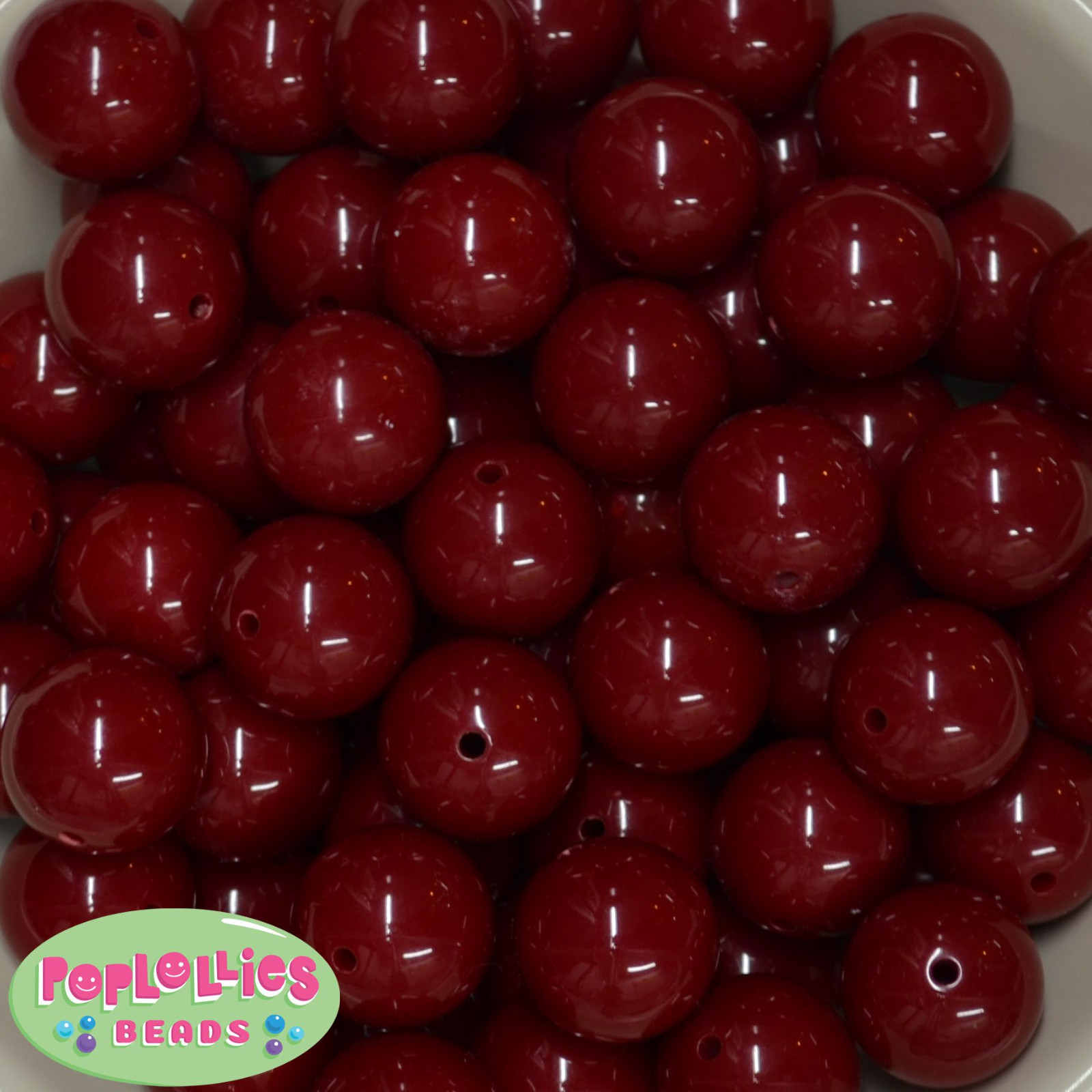 20mm Burgundy Acrylic Solid Bubblegum Beads Lot 20 pc. Chunky Gumball