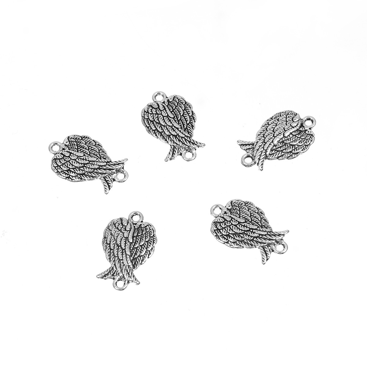 5 Angel Wing Connectors Charms Pendants Antiqued Silver Links 2 Holes