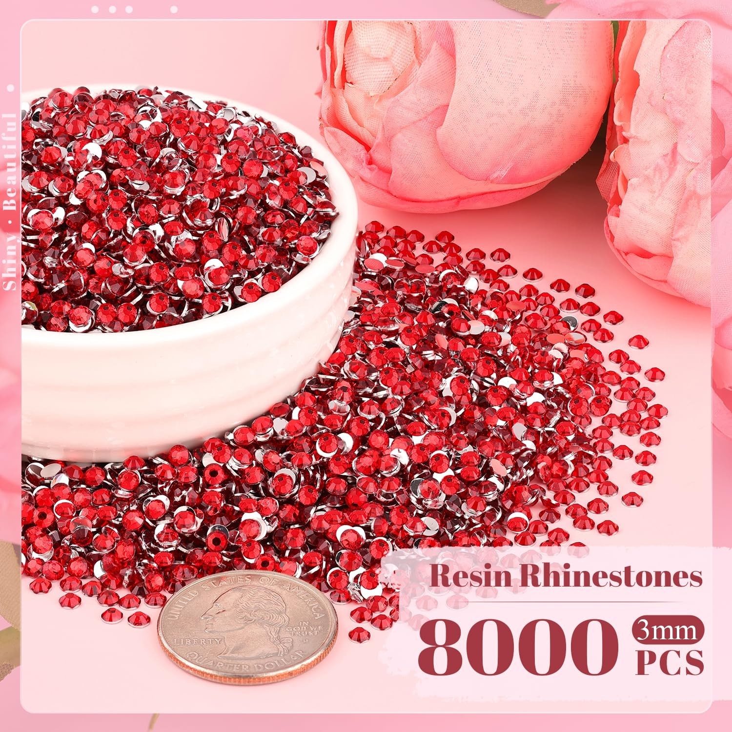 8000PCS 3mm Resin Rhinestones Bulk for Crafting (Red), Flatback Bedazzling Cr…