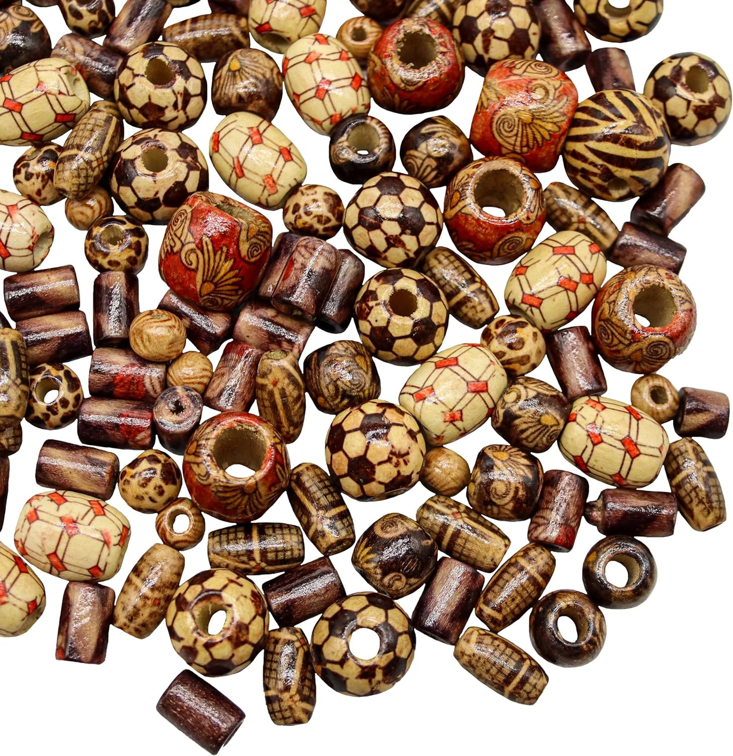 500 Wooden Beads for Jewelry Making – Painted Assorted African Beads