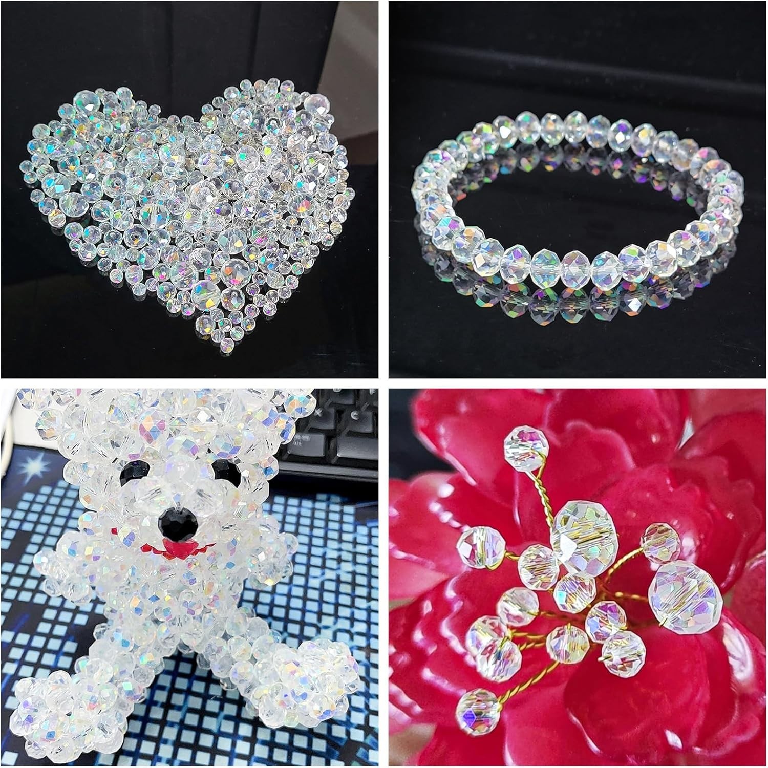 800Pcs 4/6/8/10mm Crystal Glass Beads Silver Champagne for Jewelry Making