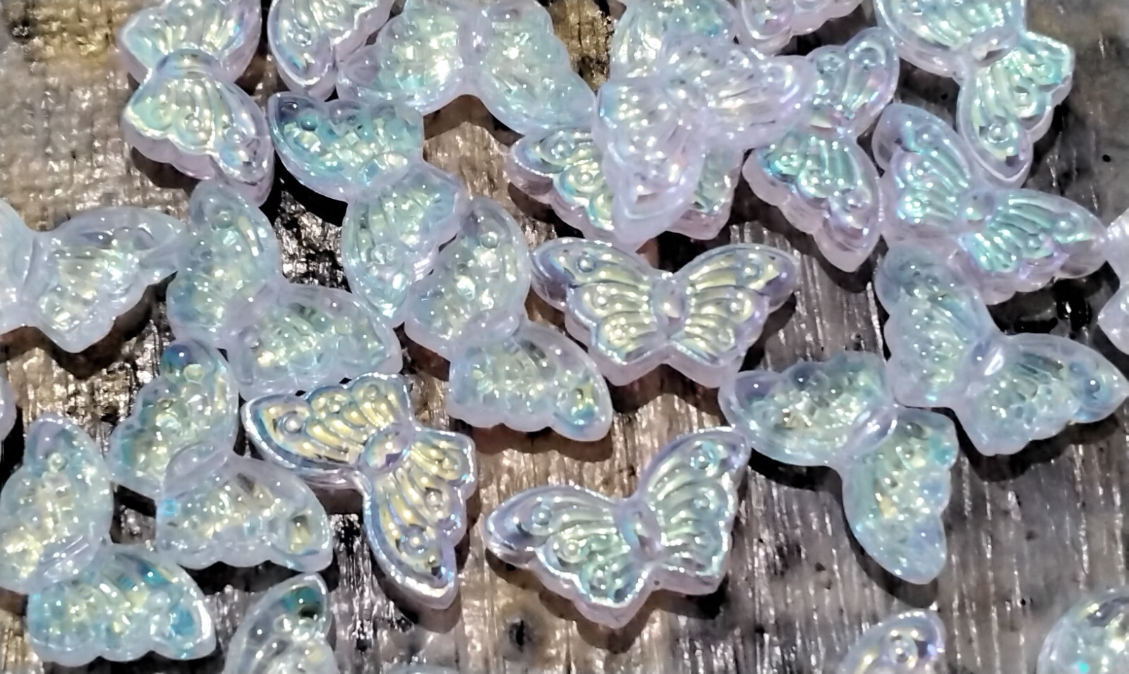 Transparent Glass with Glitter Powder, Butterfly, Clear, 8x15x4.5mm,20 piece