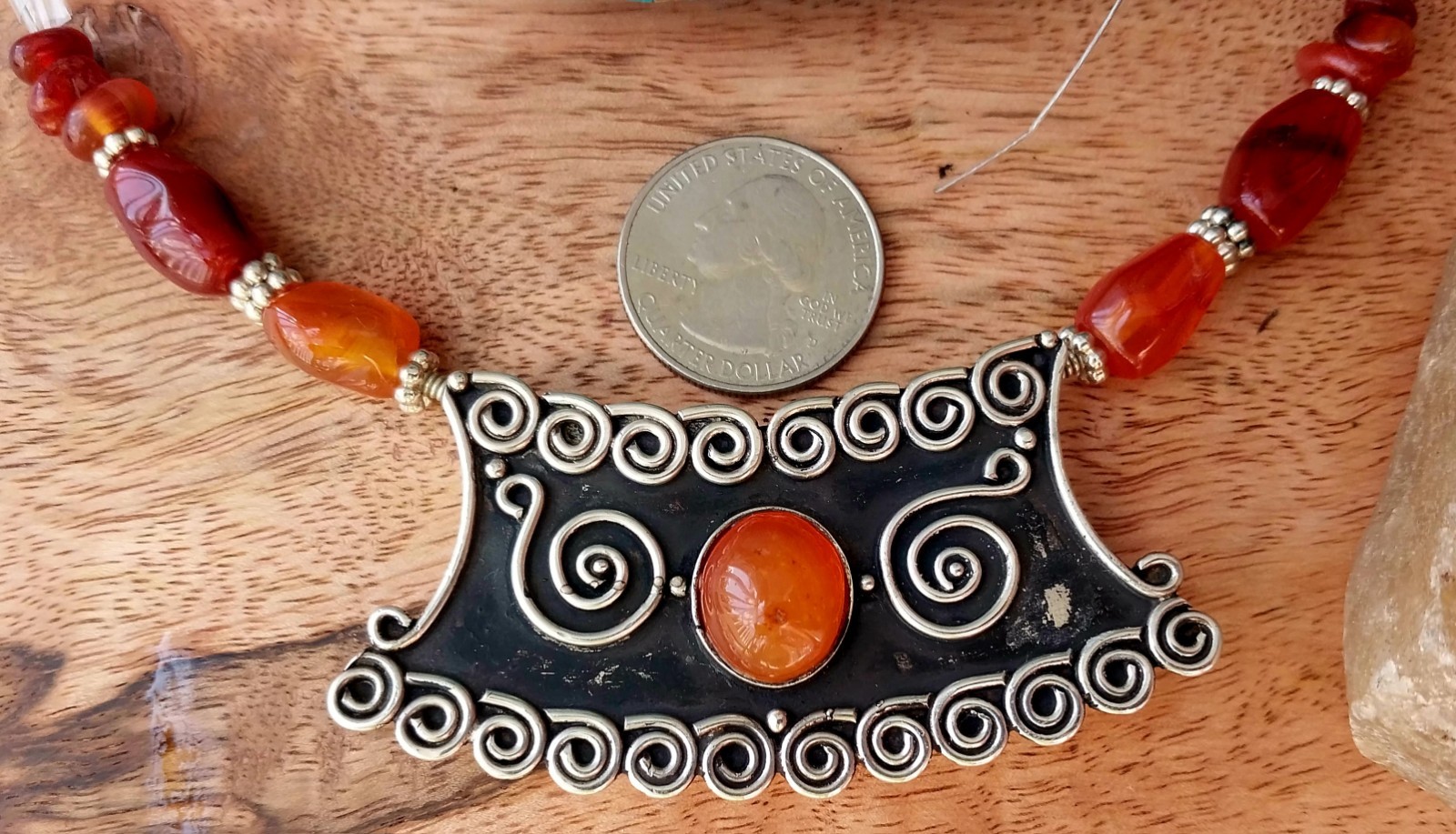 Sri Lanka 925 Antique Carnelian 3 Hole Pendant + Carnelian Loose Pebbles