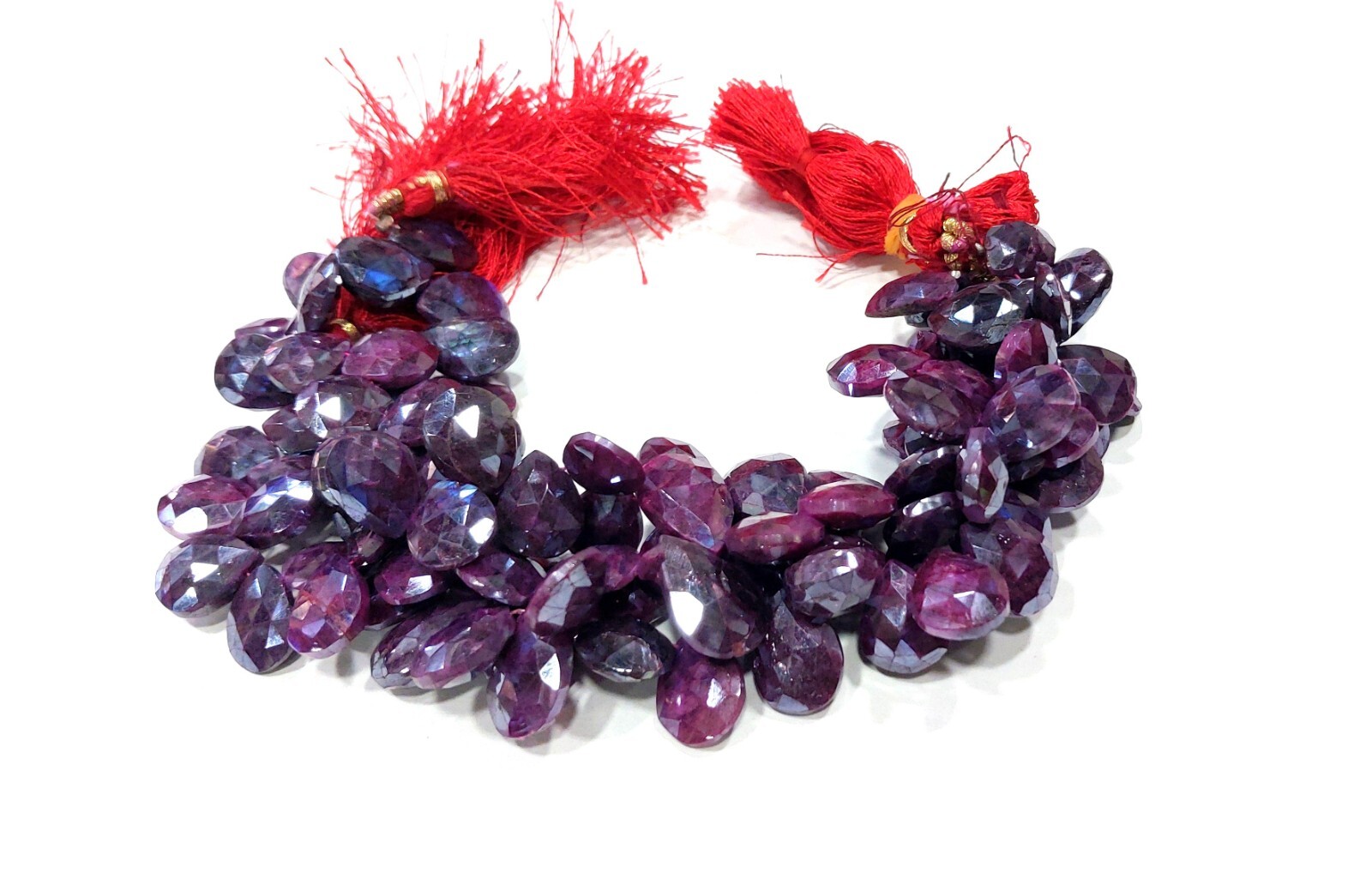 1 Strand Natural Ruby Coated Pear/Almond 10×14-11x15mm Briolette Beads 7″inch
