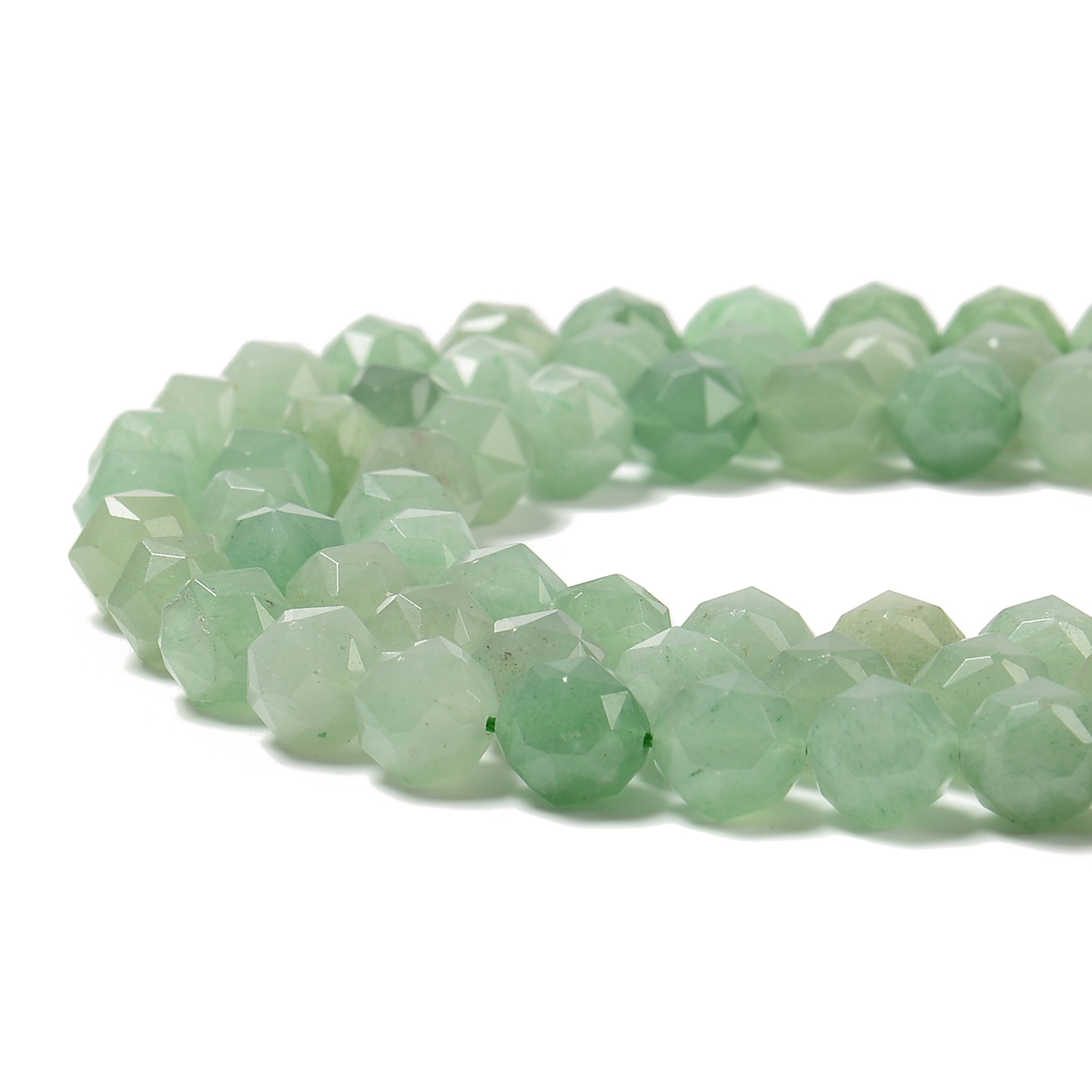 Natural Green Aventurine Diamond Star Cut Beads Size 8mm 10mm 15.5” Strand