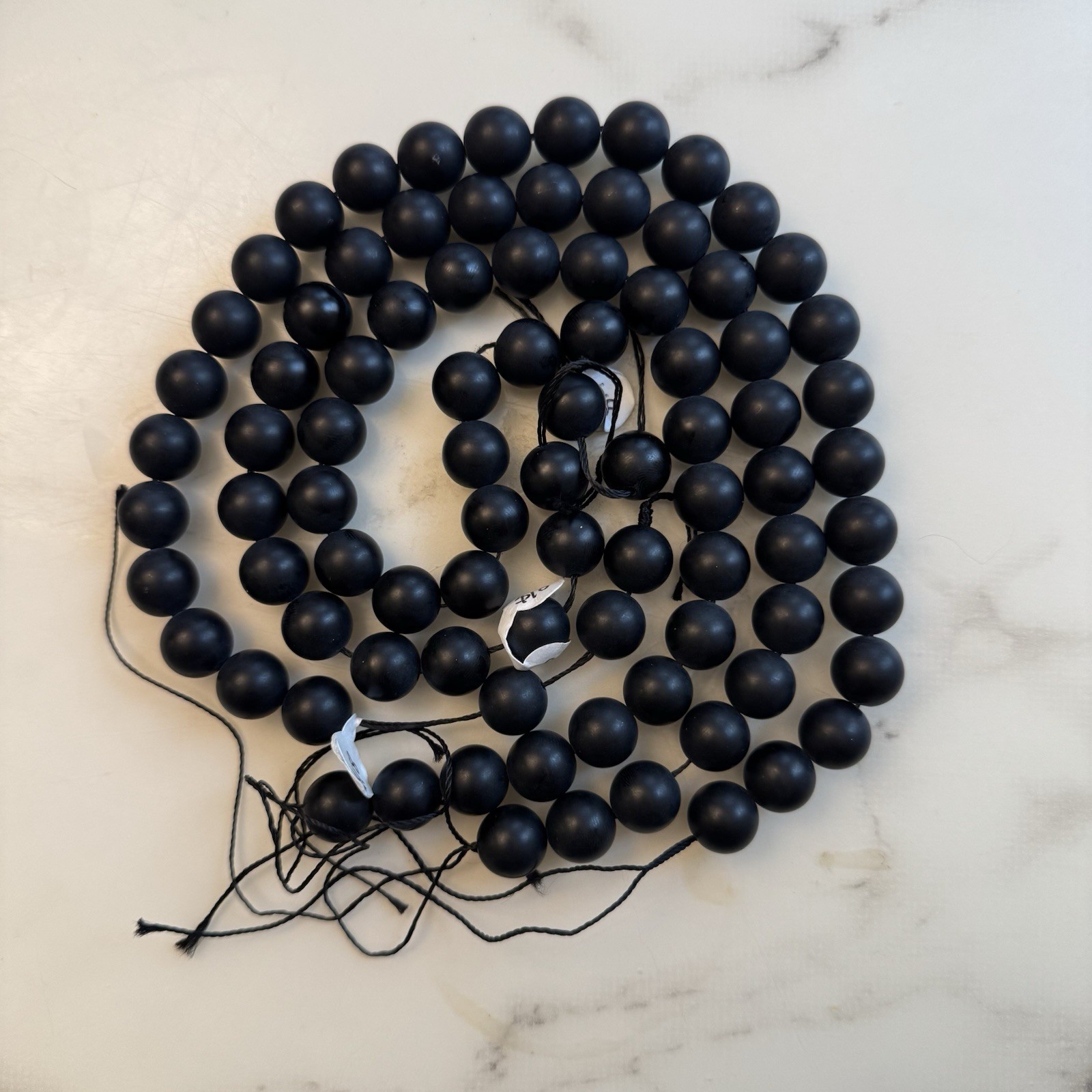 Lot of 3 Matte Black Onyx Stone Bead Strands 12mm Heavy Natural Stone