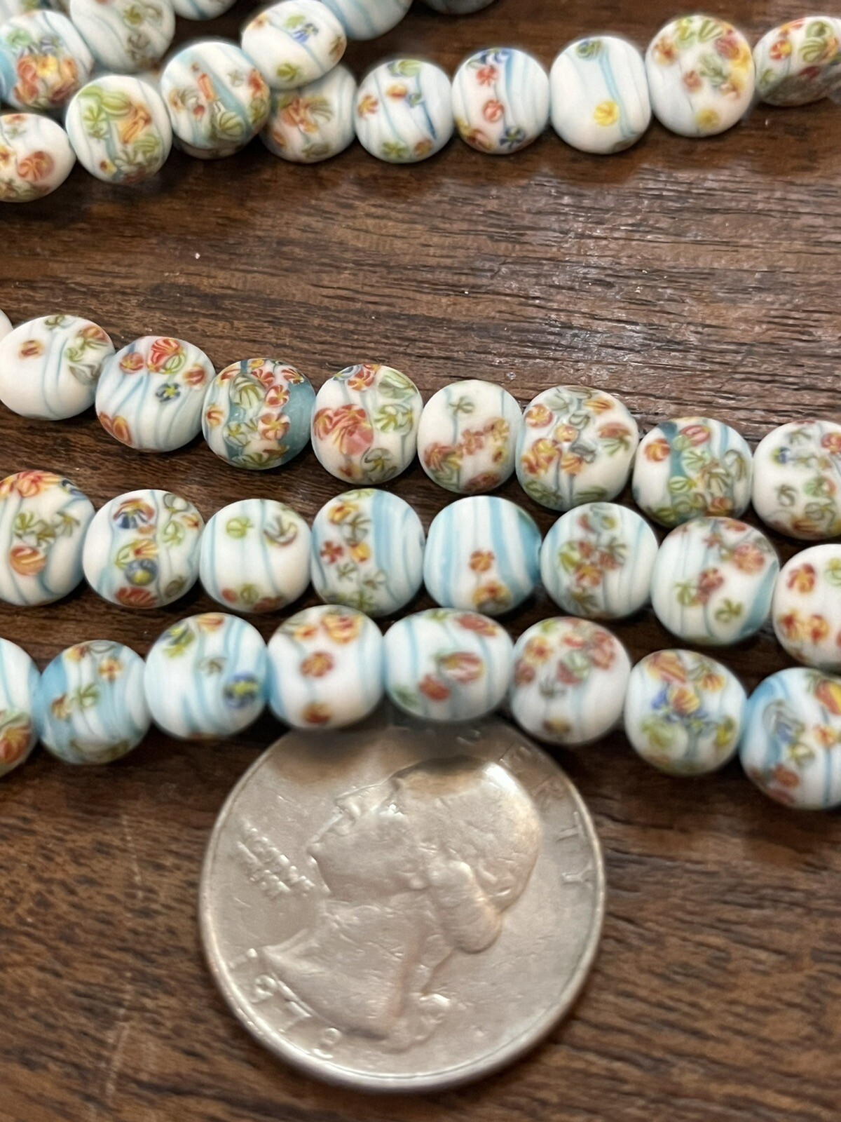 6 In Strand Vintage 1950s Millifiori Lampwork Japanese Glass Blue Matte 10m Rare
