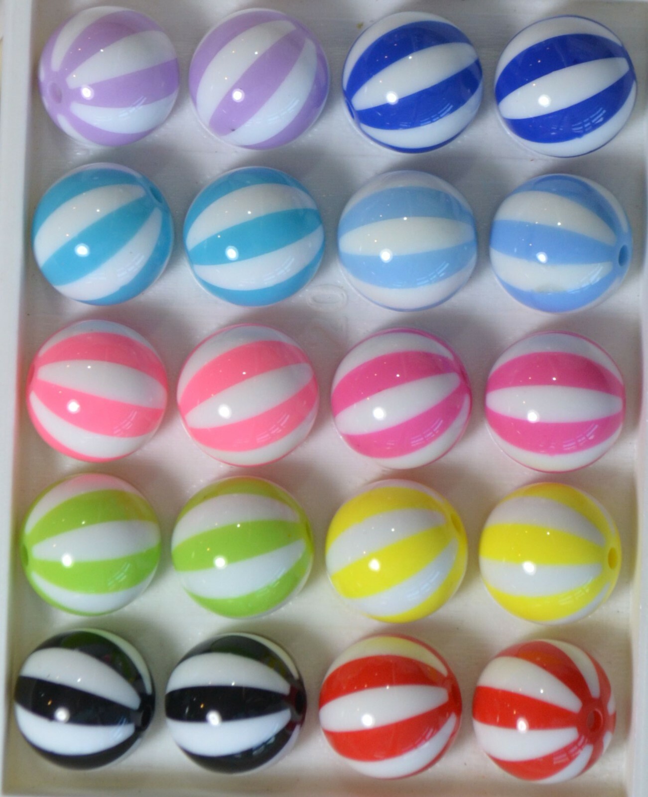 Mixed Color Melon Striped 20mm Chunky Resin Bubblegum Beads Lot 20 pc.