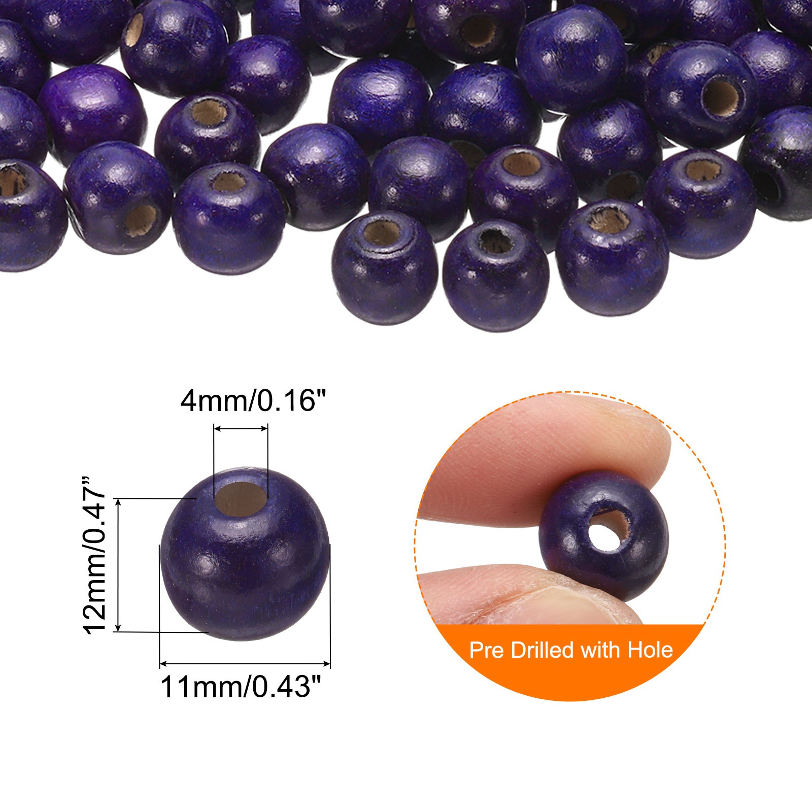 300Pcs Natural Wooden Beads for Crafts Purple (11 x 12mm 4mm Hole)