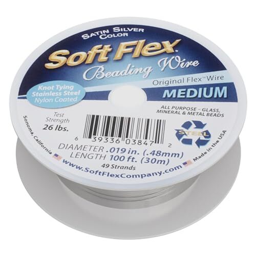 Soft Flex 49 Strand Beading Wire – Medium 0.19 Diameter – 100 Feet Satin Silver
