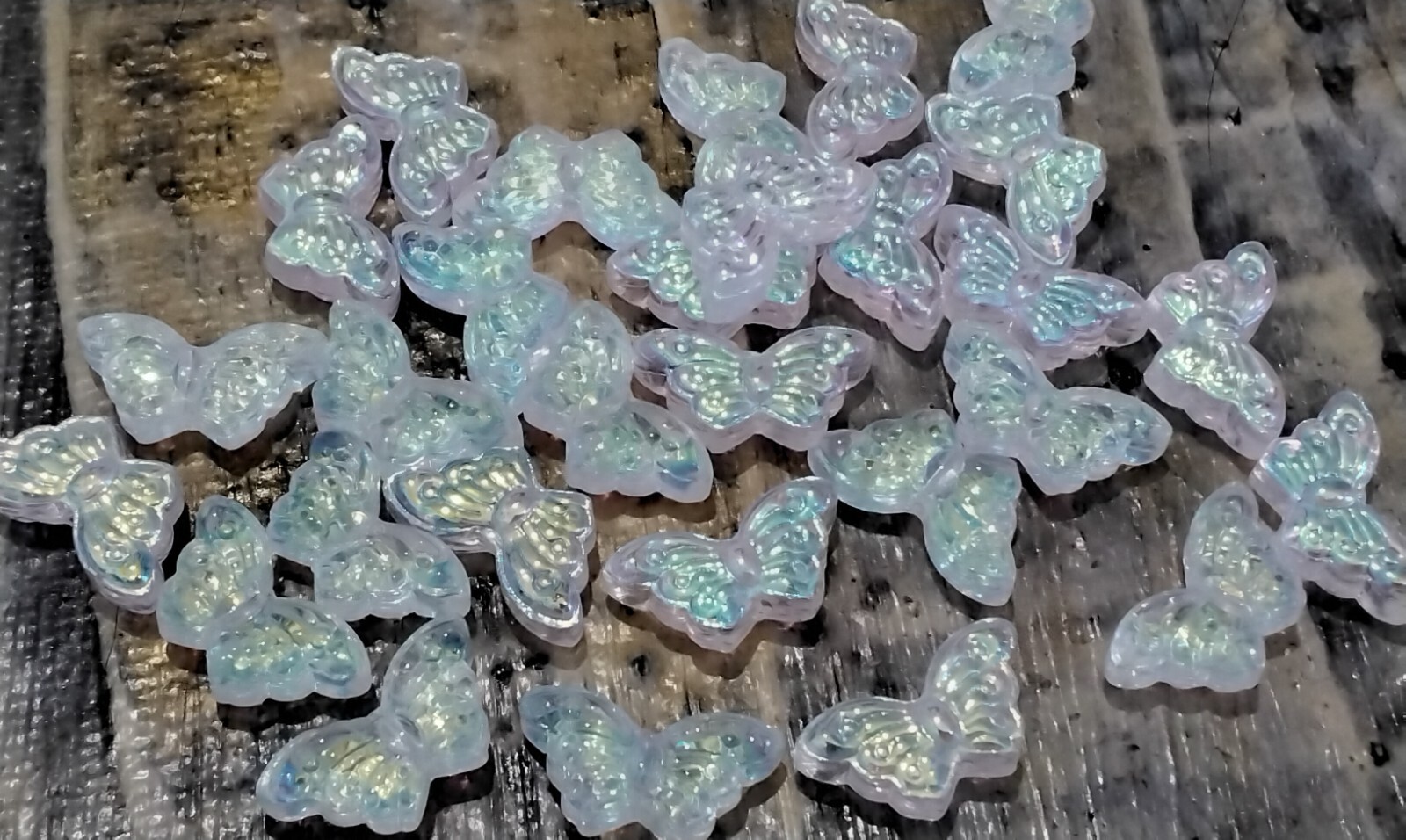 Transparent Glass with Glitter Powder, Butterfly, Clear, 8x15x4.5mm,20 piece