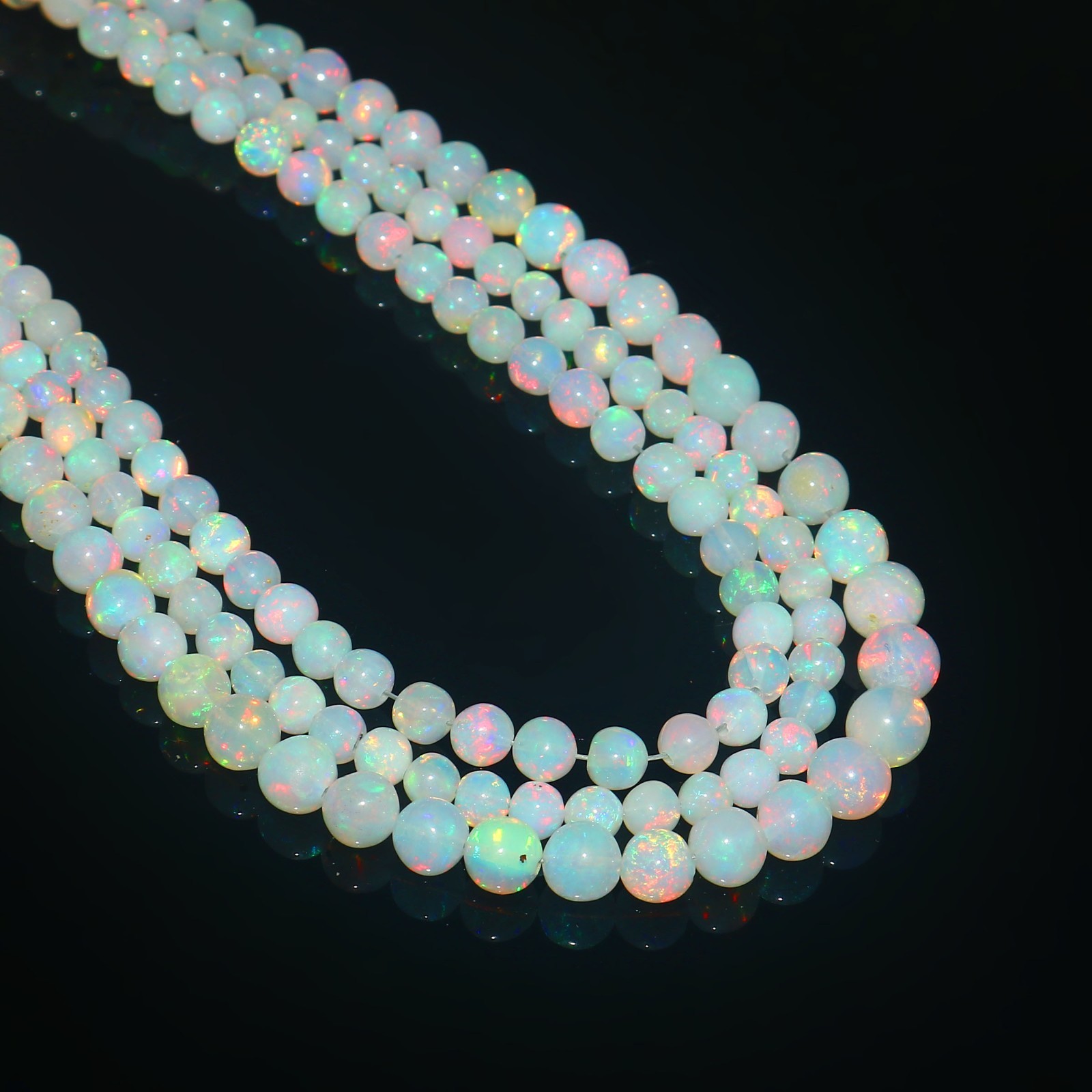 50Cts Ethiopian Opal Smooth Round Beads Black Opal Necklace NB135