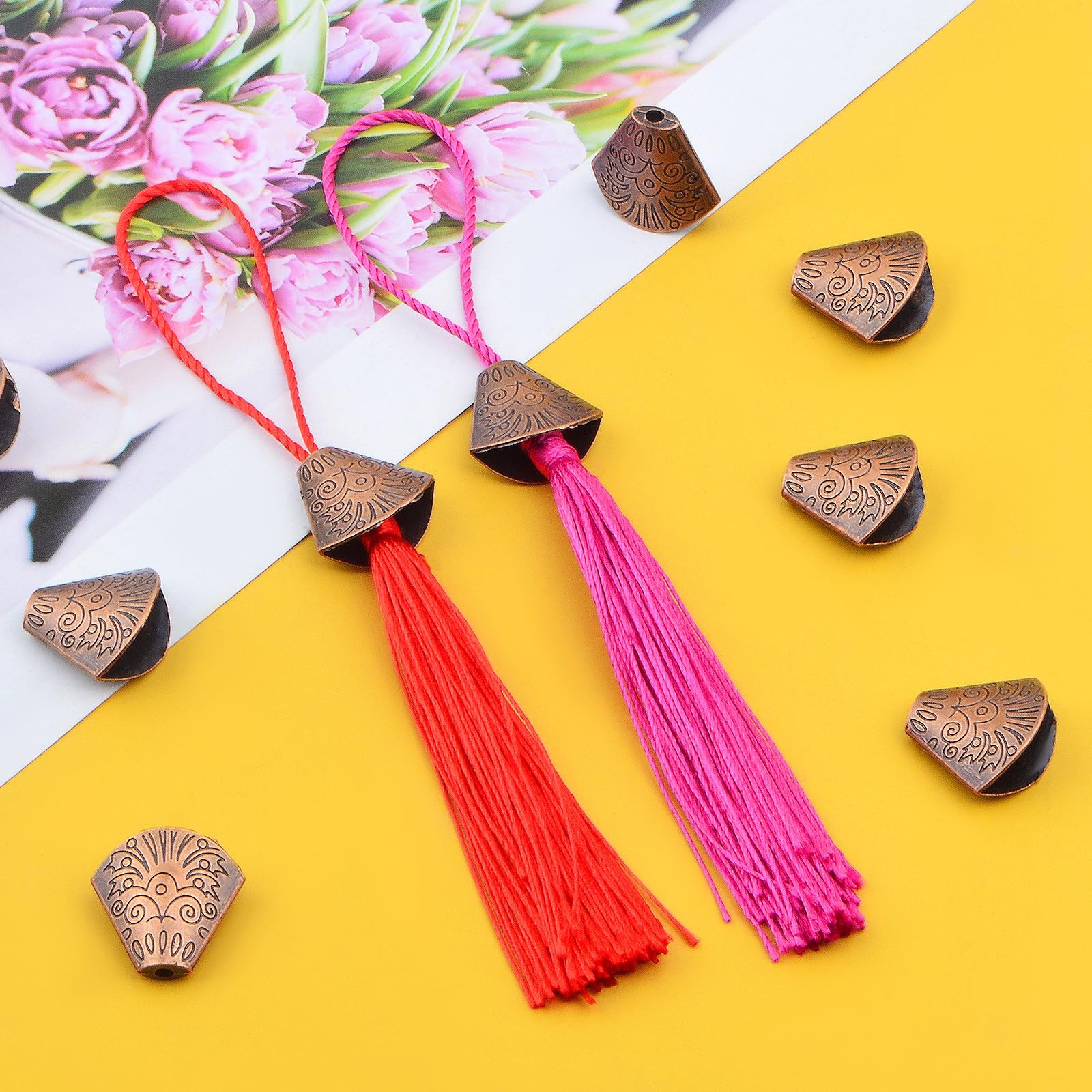 100pcs Antique Red Copper Bead Cone End Caps Tibetan Alloy Spacer Bead Caps C…