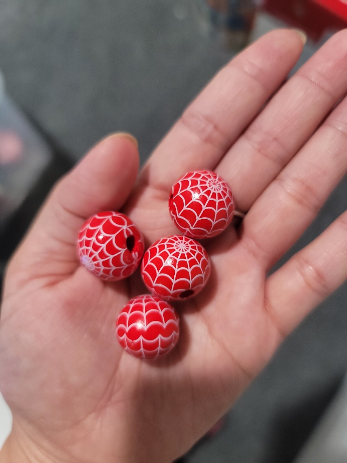 25 pieces 20 mm halloween Red With White Spider Web Wooden Round Beads