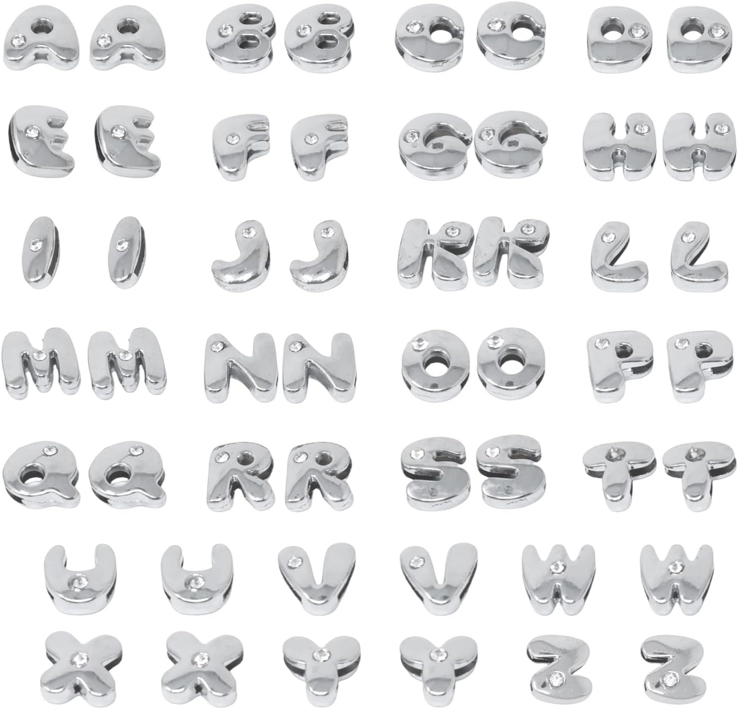 52PCS Alphabet Letter A-Z Alloy Slider Charms Crystal Rhinestone Letter Beads wi