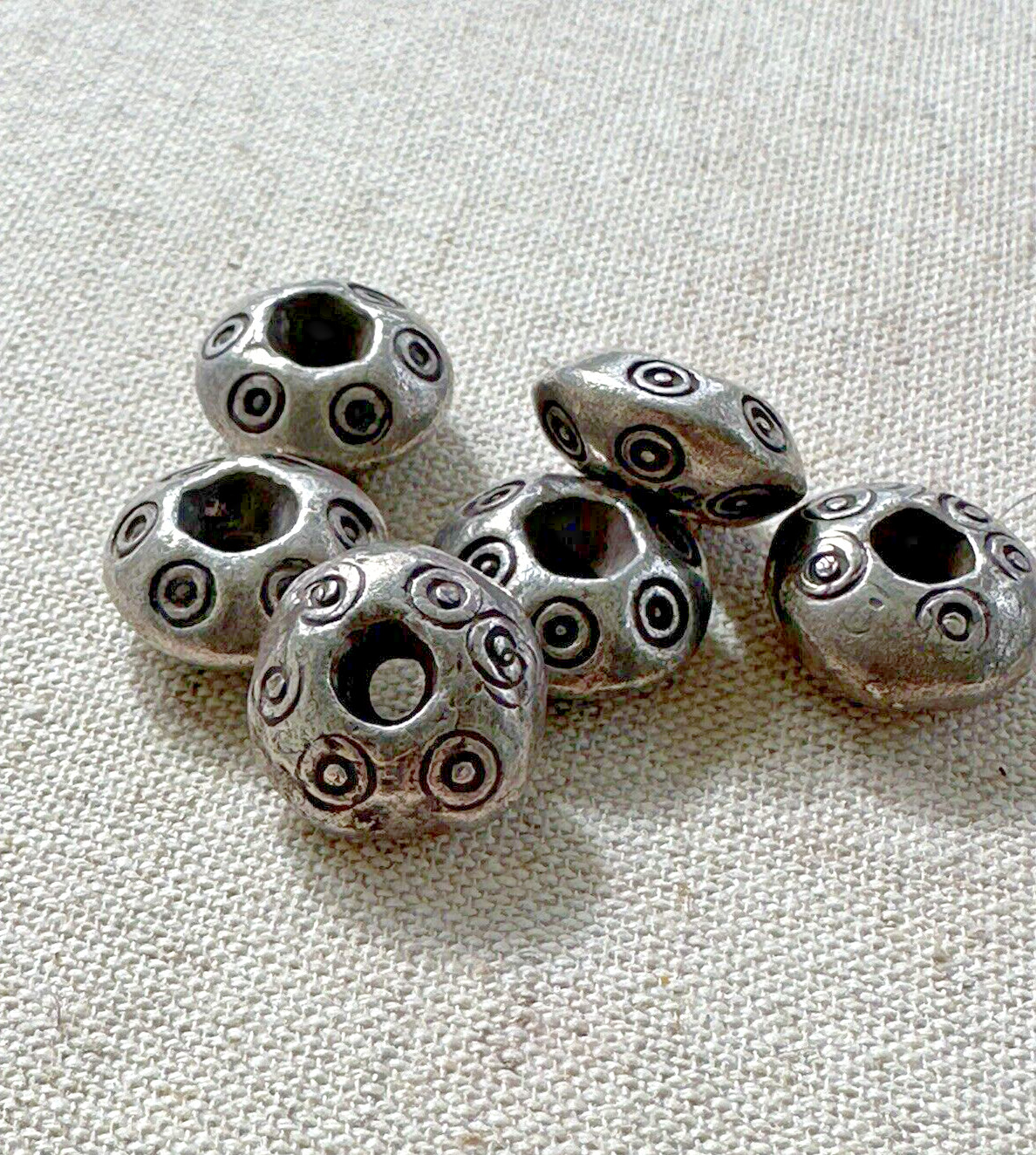 Thai Karen Hill Tribe Silver Bead Artisan Donut Torus Circle Stamped Handmade