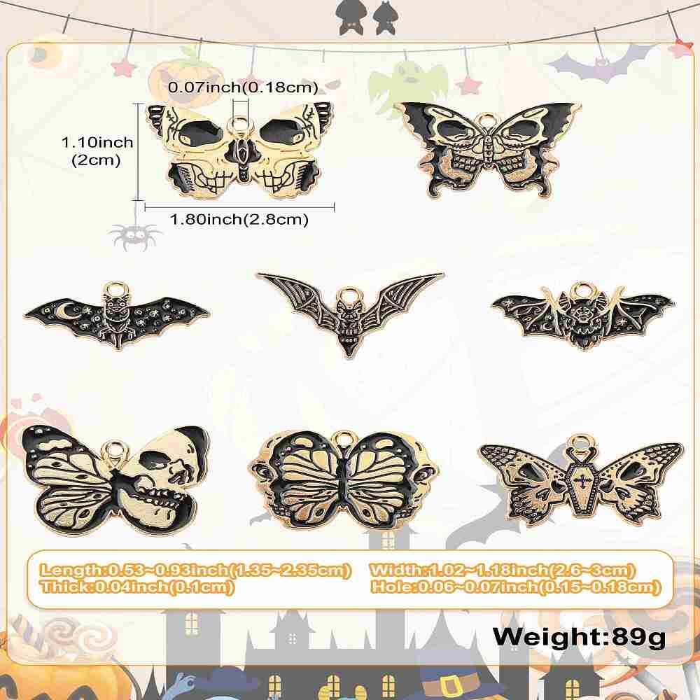 40Pcs Butterfly Pendant Hang Dangle Charm Skull Printed Necklace Keychain Making