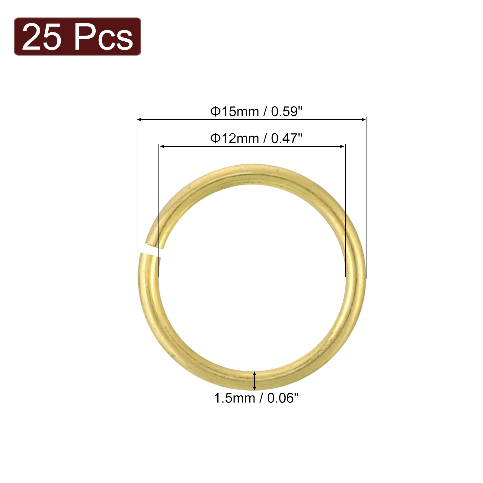 25Pcs Open Jump Rings 15mm/0.59″ Brass Jump Ring Connectors 1.5mm Thick O Rings