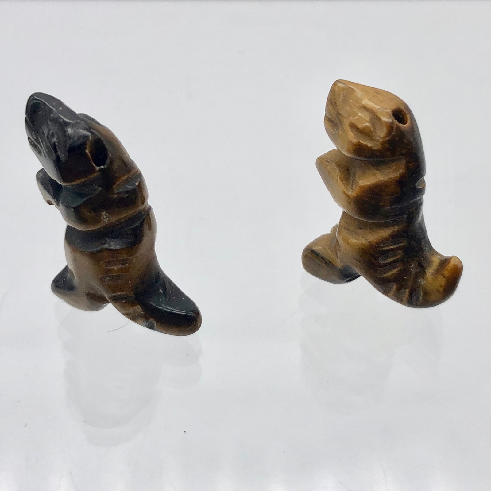 2 Tiger’s Eye Tyrannosaurus Rex Animal Beads | 21x18x7.5mm | Golden