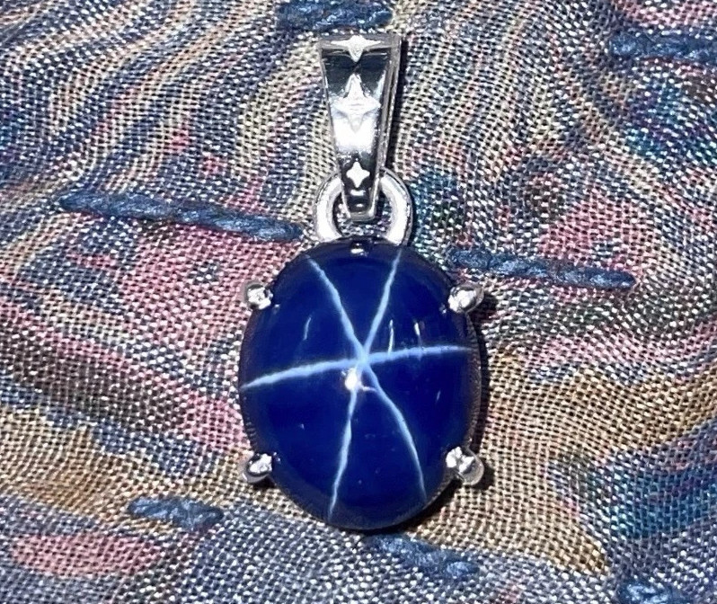 925 Silver Blue Star Sapphire Gemstone Pendant Birthday Gift For Men & Women